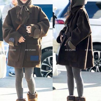 中长款牛角扣毛呢大衣高级感