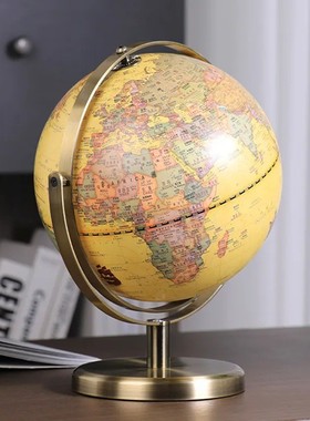 金属支架古铜底座弓形万向地球仪黄色仿复古充电灯光办公室桌装饰