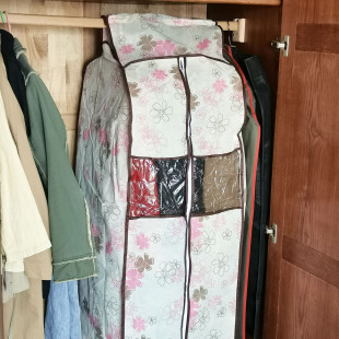 长款可视折叠家居出租房衣柜封闭防尘素雅紫荆花无纺布可洗350克