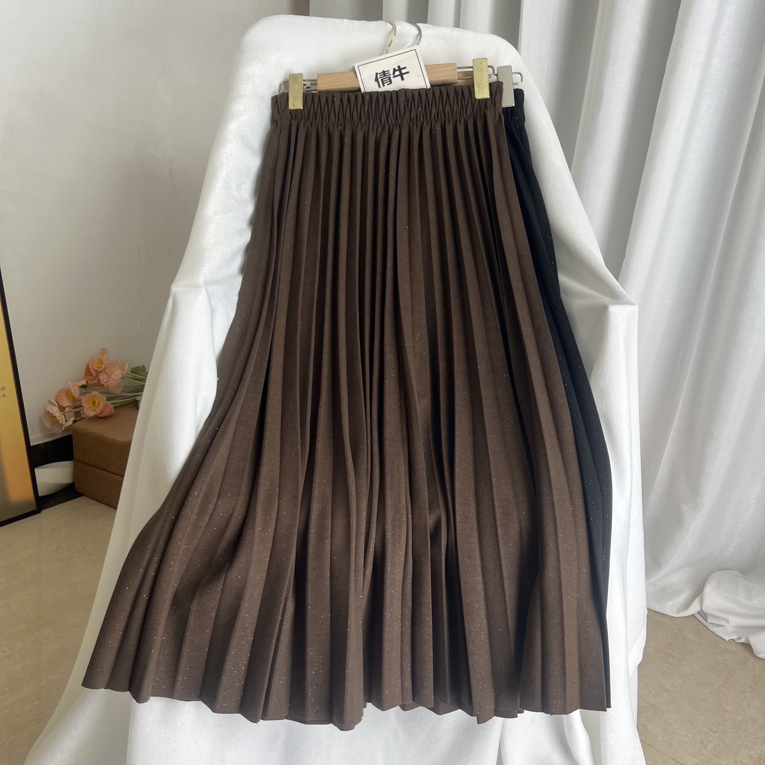 倩牛高端】2026春季新款 羊毛混纺松紧腰百褶半身裙女