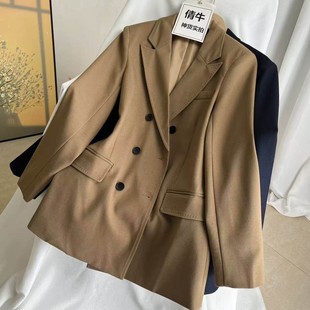 翻领气质高级感高档西装 倩牛特价 长袖 60羊毛10真丝 外套女 出清