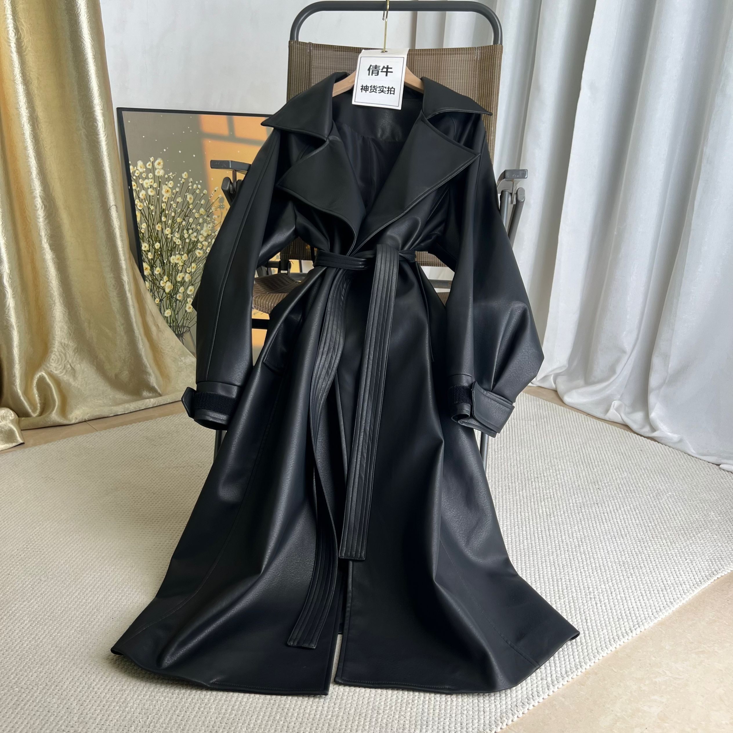倩牛重磅牛货】绵羊皮高级哑光宽松廓形大码版真皮风衣女秋,女装/女士精品,风衣,淘宝优惠券,粉丝福利购,淘宝优惠卷