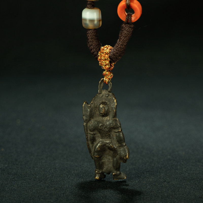 藏饰〓元代准千年老天铁托甲立身白度母搭配天珠多宝古珠吊坠项链