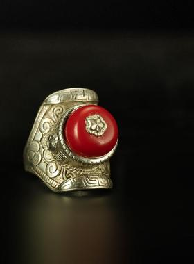 民族特色马鞍戒指纯银藏式