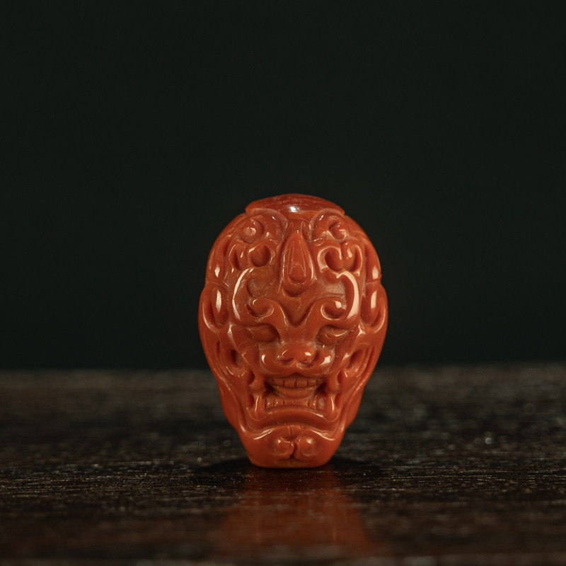 藏传佛珠念珠精品配饰收藏天然原矿南红玛瑙瑞兽佛头三通佛塔配件