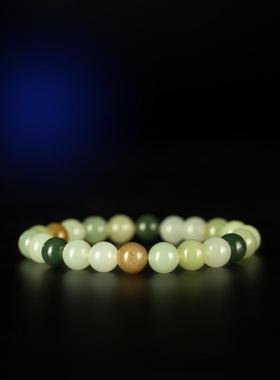 文玩精品天然新疆和田产区j品山流水料多宝色和田玉圆珠手钏手链