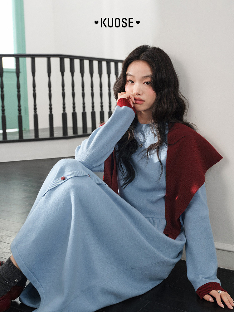 Light blue long-sleeve dress worn by a model