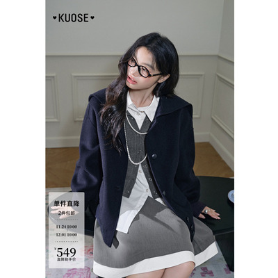 翻领斗篷羊毛短款呢子大衣女