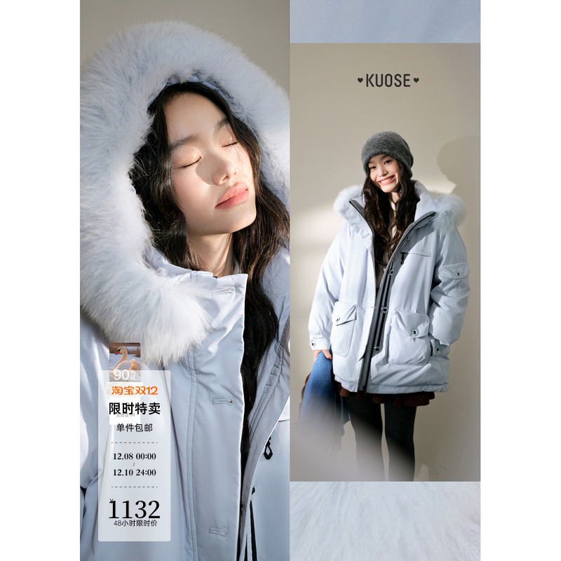 毛领连帽羽绒服派克服工装外套