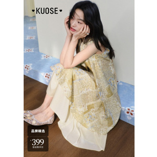 复古碎花漂亮长裙 新款 阔色波西米亚无袖 背心连衣裙子女2025夏季