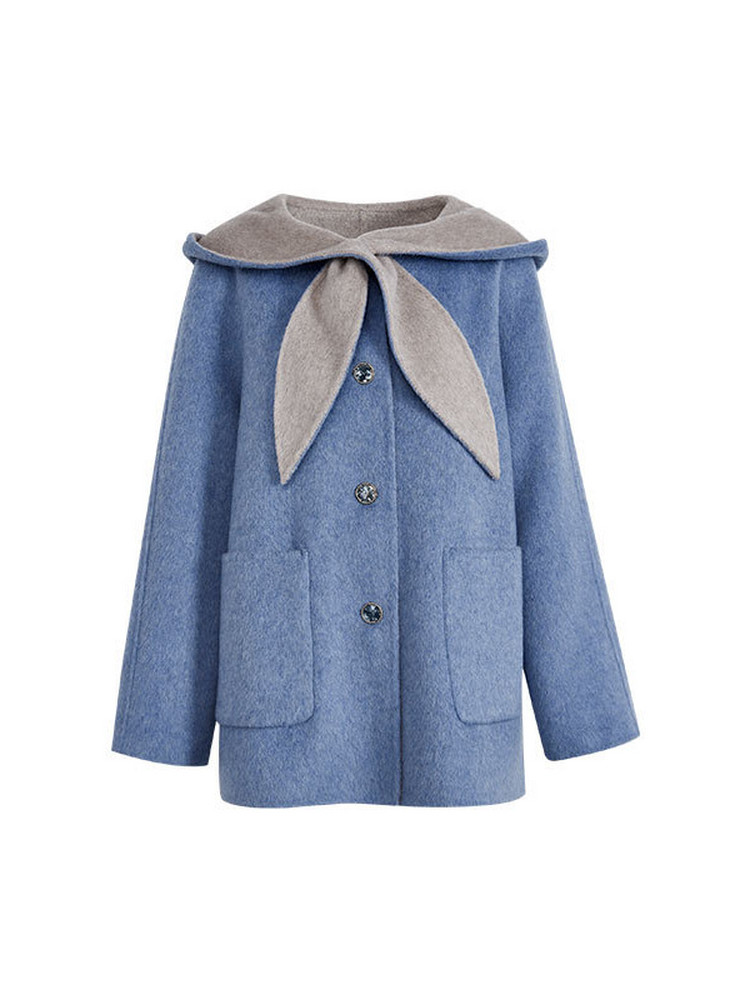 Blue and gray sailor-style button coat with front pockets