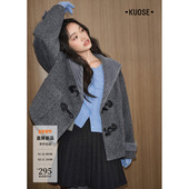 阔色灰色慵懒披肩斗篷呢子大衣女25秋冬新款 小个子牛角扣毛呢外套