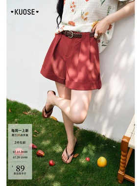 红色阔腿休闲裤工装裤女