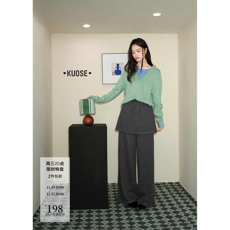 阔色深灰色屁帘休闲直筒裤长裤女2025秋冬季新款慵懒设计感裤子