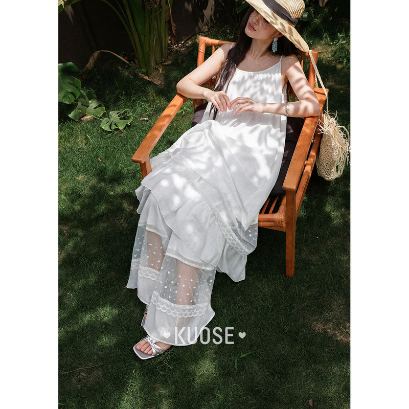 阔色假两件蕾丝花边吊带连衣裙两件套装女26夏季新直筒阔腿长裤子