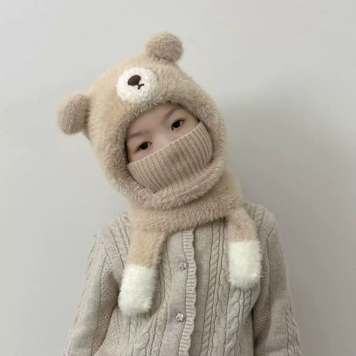 儿童帽子围脖口罩一体护耳帽秋冬季保暖毛绒帽男女宝宝防风套头帽,童装/婴儿装/亲子装,口罩,淘宝优惠券,粉丝福利购,淘宝优惠卷