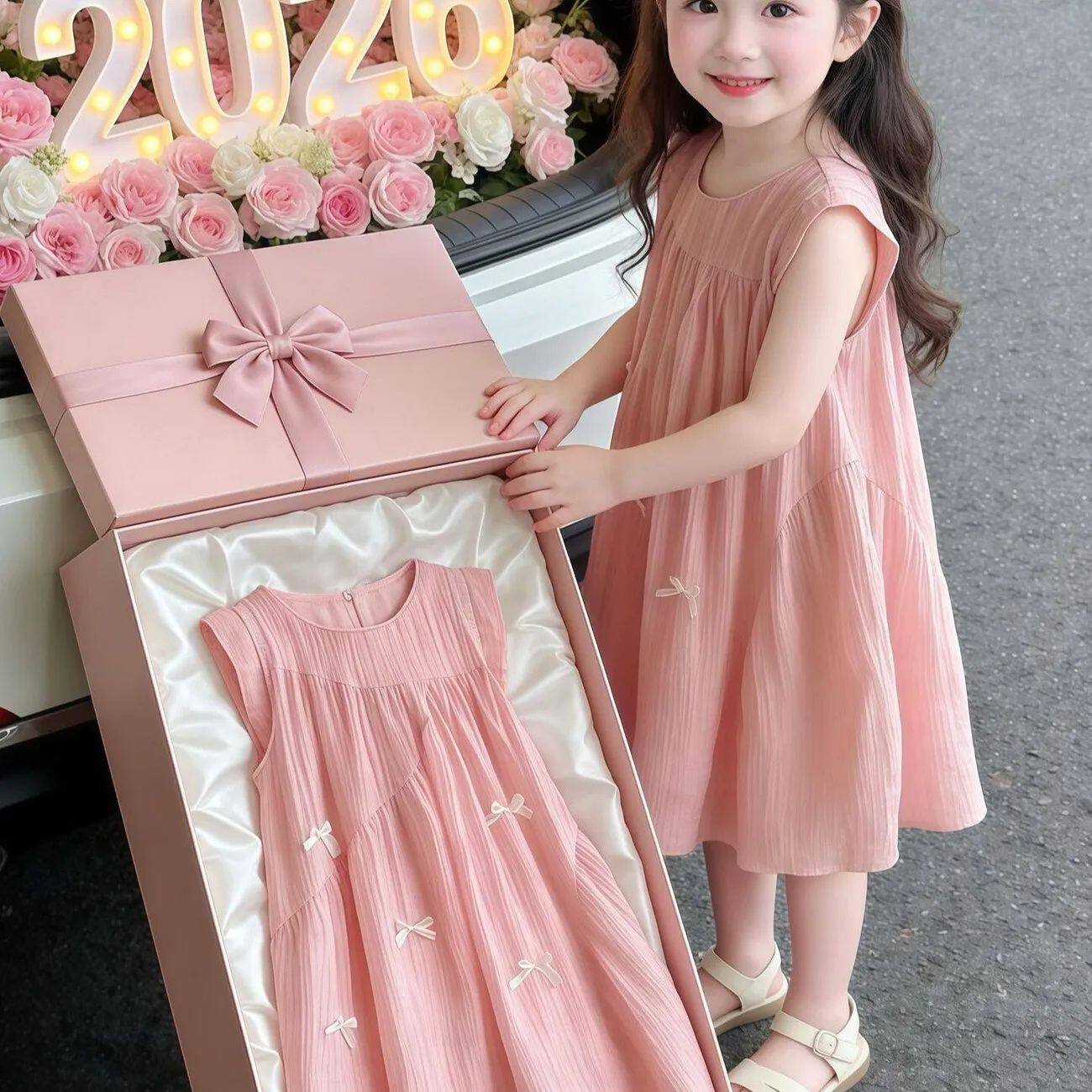 女童夏季裙子2026新款粉色女连衣裙