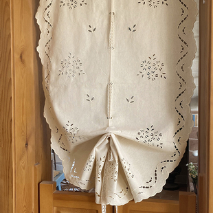 美式 田园棉本色镂空帘飘窗卷帘成品窗帘免打孔罗马帘扇形帘