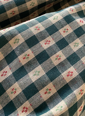 乡村田园墨绿色格子桌布十字色织小格节日氛围桌布