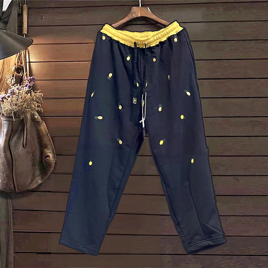 纯棉长裤TINY CUTTLE春秋夏季新款拼色薄款女装宽松休闲针织卫裤