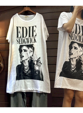 TINY CUTTLE夏季新款外贸单棉宽松大版薄款T恤女长款过膝连衣裙