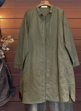 春秋纯棉衬衫风衣外套TINY CUTTLE宽松休闲做旧长款女韩单长袖