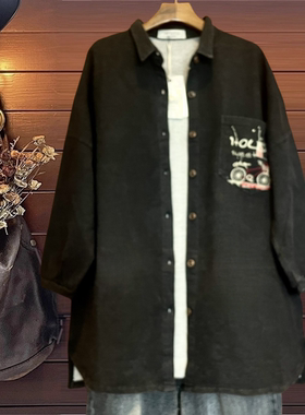 秋春新款外套韩单棉宽松立领女长款衬衣上衣厚款TINY CUTTLE刺绣