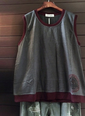 TINY CUTTLE小鱼仔春秋宽松休闲T恤女棉无袖背心马甲针织衫马夹