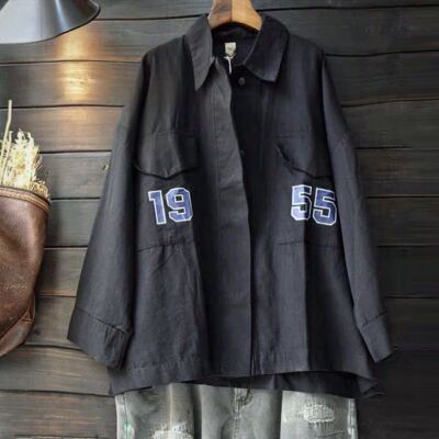 宽松大码长袖衬衫短外套风衣