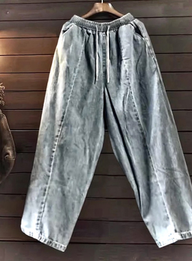 TINY CUTTLE春秋夏纯棉宽松哈伦罗卜牛仔长裤子垮裤女长裤6008