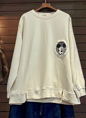 长款宽松卫衣TINY CUTTLE春秋女装纯棉长袖T恤韩单卡通套头白蓝色