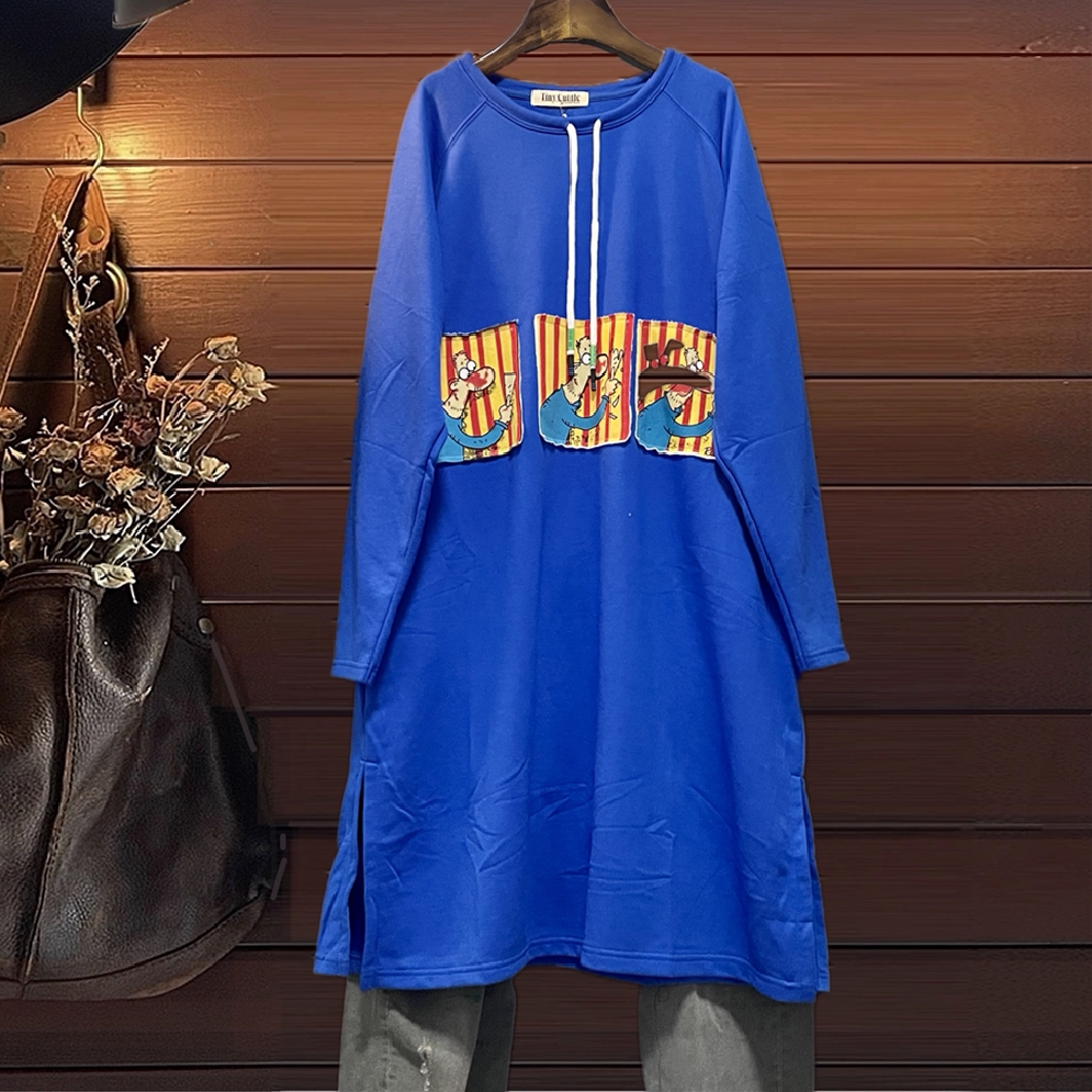 长款卫衣圆领连衣裙TINY CUTTLE春秋装韩版卡通宽松女棉长款T恤裙