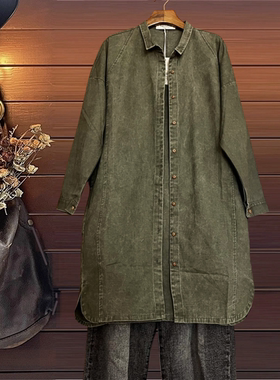 春秋牛仔棉衬衫风衣外套TINY CUTTLE宽松休闲做旧长款女韩单长袖