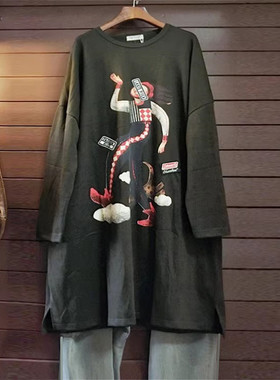 长袖针织连衣裙TINY CUTTLE日单外贸春秋新款宽松恤衫T恤女棉