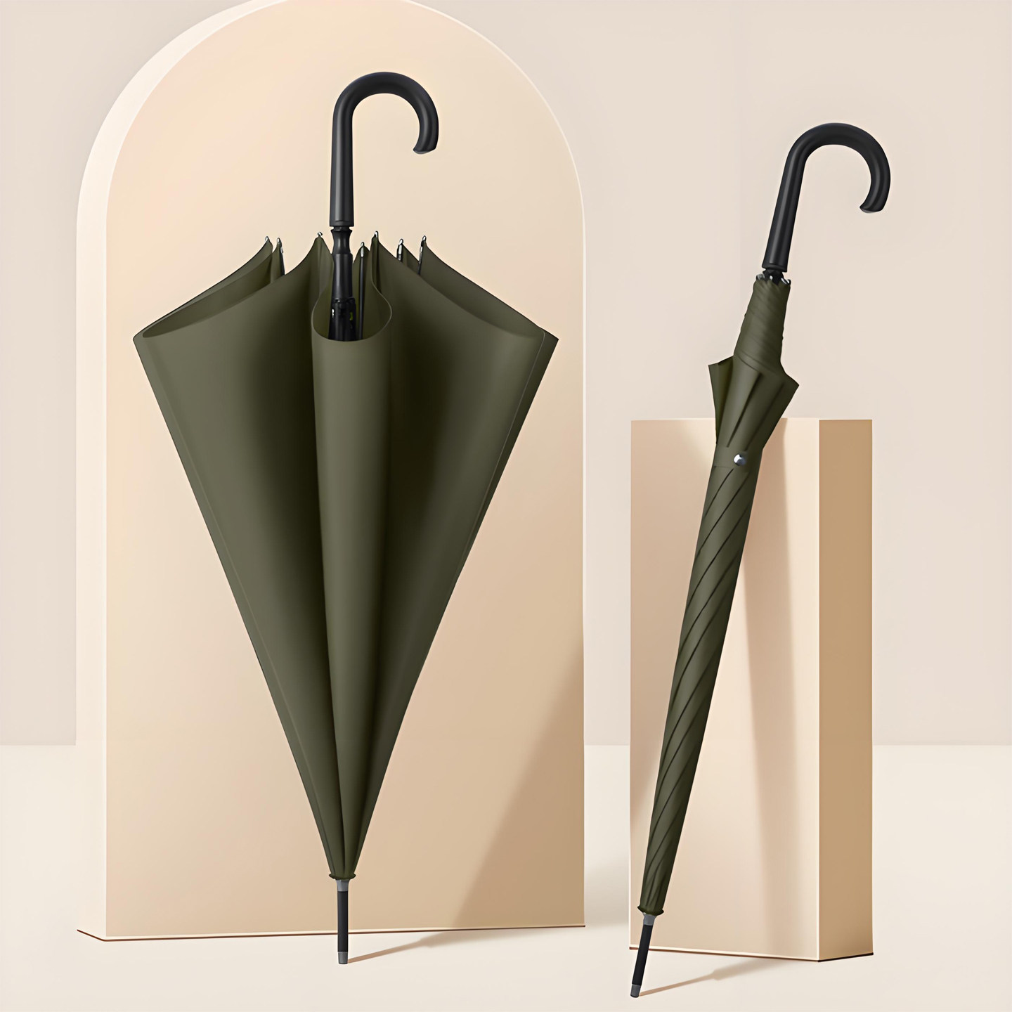 纯色简约日系长柄直杆伞男士大号自动雨伞结实抗风加固加大双人伞