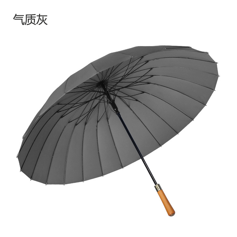 24骨长柄伞加固加厚结实抗风暴高档木柄自动直柄雨伞男士大号双i.