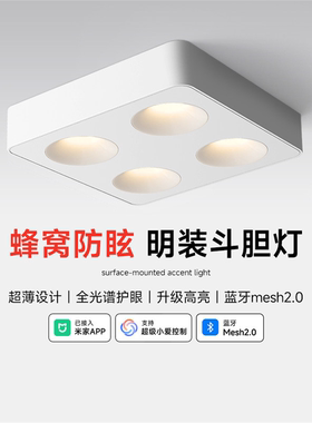 菁雅明装斗胆灯超薄防眩四头射灯led无主灯客厅卧室方形吸顶筒灯