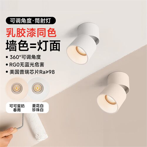 菁雅可可蛋奶明装筒灯射灯可调角度led吸顶灯客厅家用洗墙奶油风
