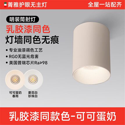 菁雅可可蛋奶明装射灯筒灯防眩免打孔乳胶漆同色奶油中古风无主灯