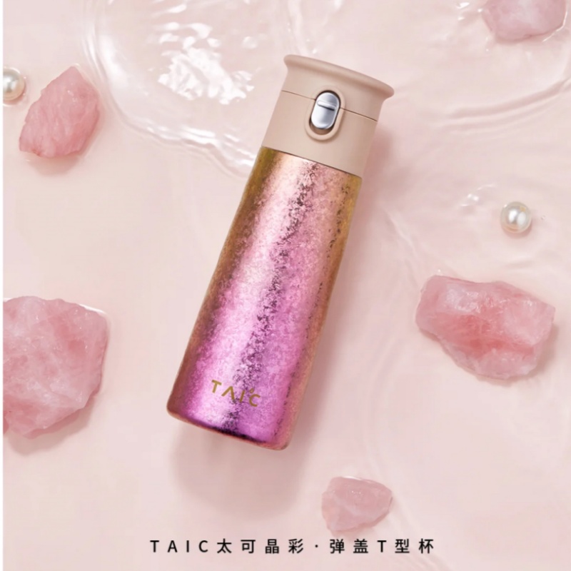 TAIC太可纯钛晶彩保温杯便捷弹盖式车载水杯学生超轻定制刻字杯子