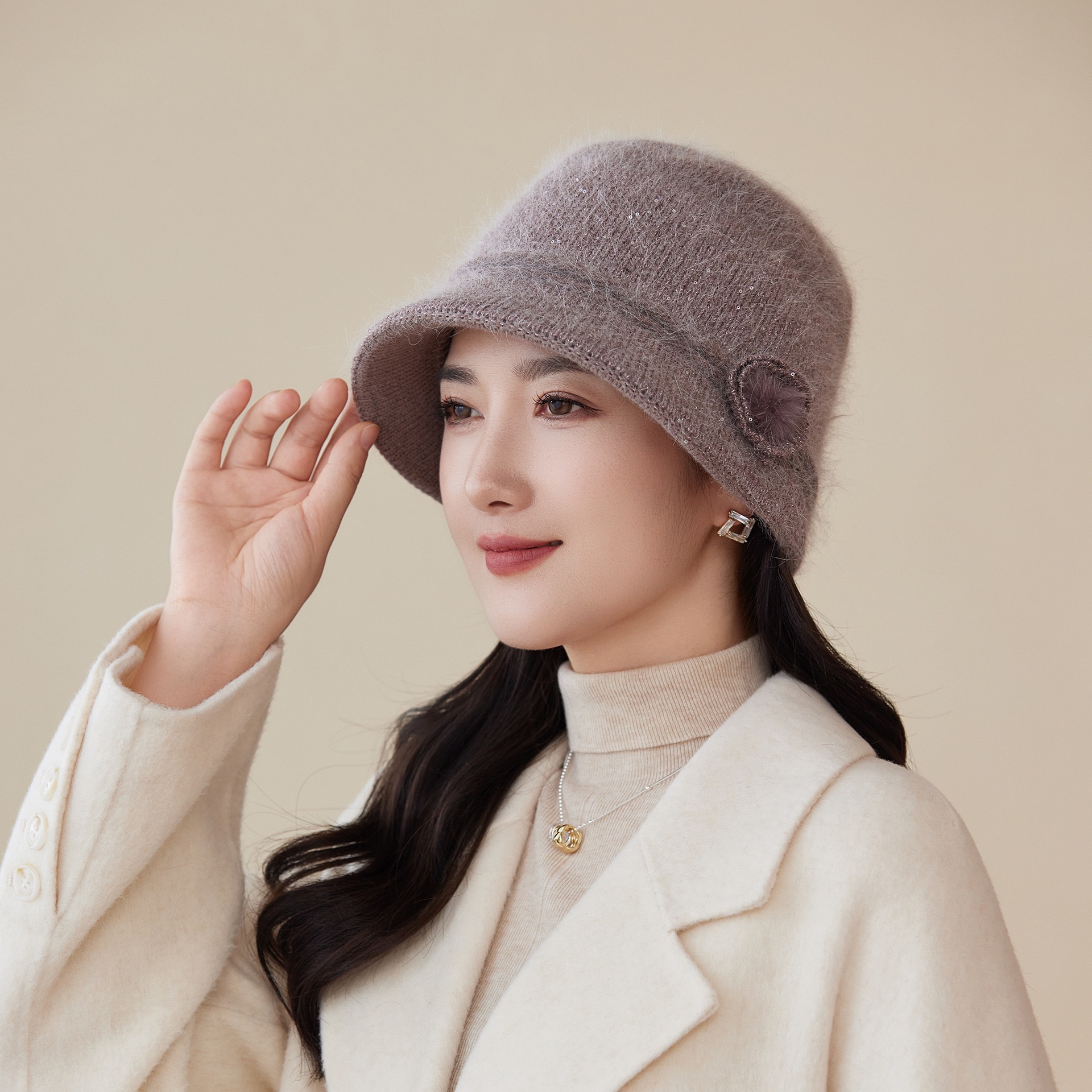 女士冬季兔毛帽中老年人保暖加厚