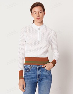 法单S家 18秋冬新款 拼色纹路镂空修身针织衫上衣毛衣 81049清货