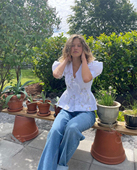 衬衣女 G家 50421 法式 田园风V领白色碎花印花泡泡袖 22夏季 新款