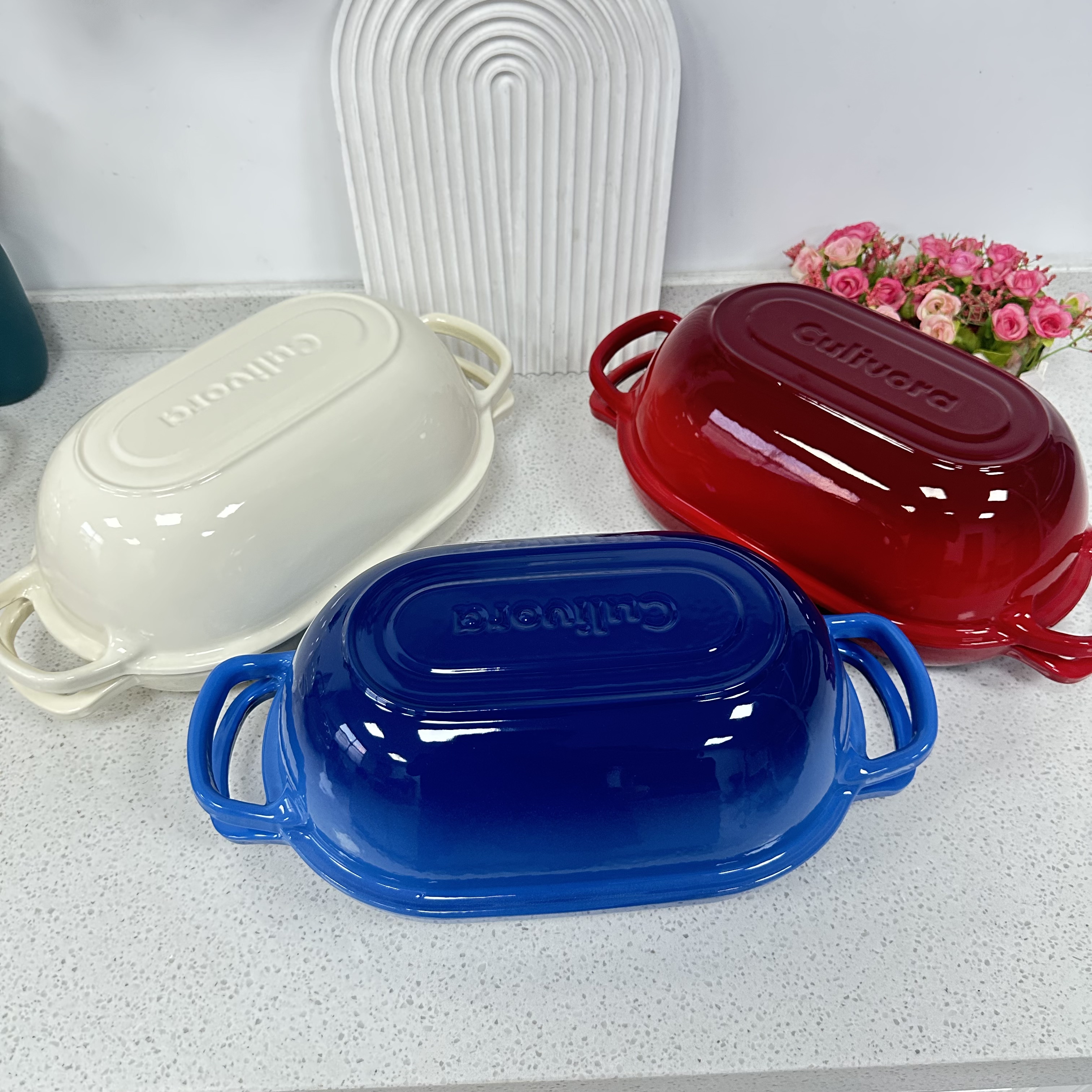 出口外贸高品质铸铁珐琅锅椭圆长方形欧包锅烘焙面包锅家用烤箱