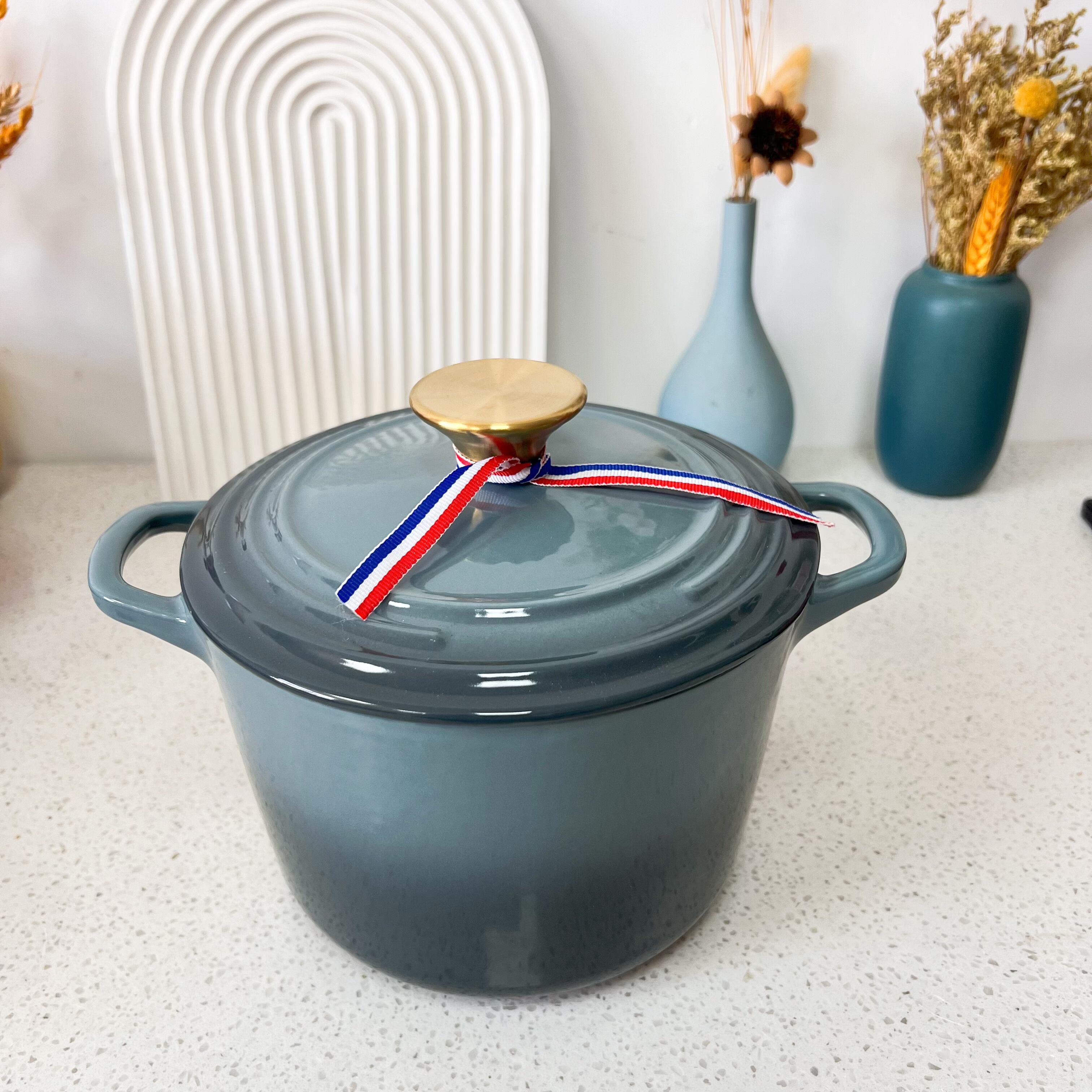 原单出口19cm饭釜锅铸铁珐琅汤锅手工双耳炖锅汤煲锅具高汤养生锅