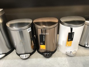 爆款Simplehuman原装新款白色半圆形6升不锈钢防指纹厕所垃圾桶
