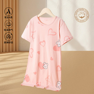 新款女童睡裙夏季短袖薄款空调家居服纯棉a类公主风女孩睡衣