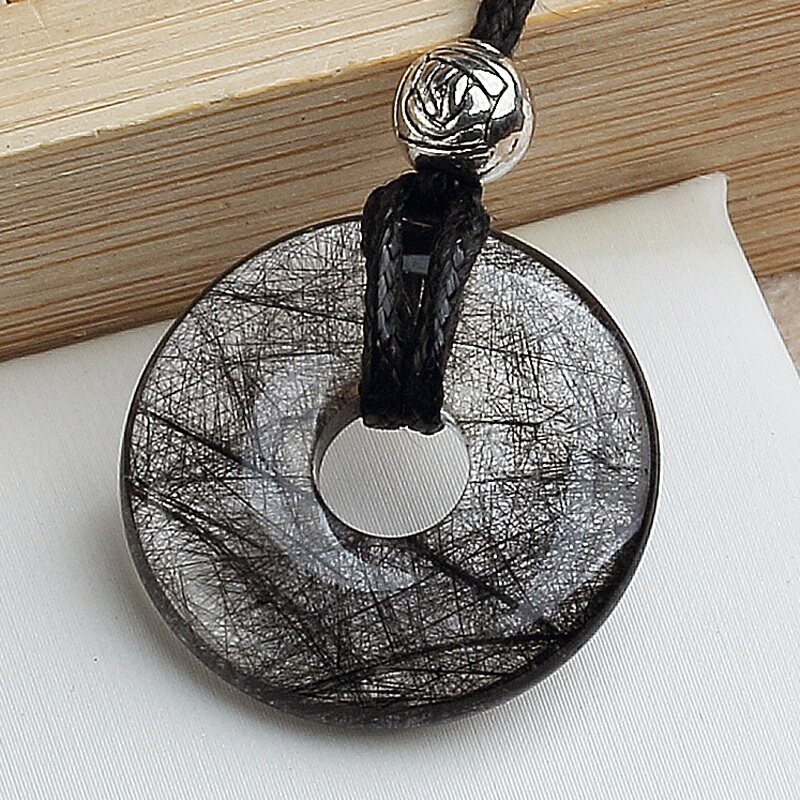 精选天然黑发晶吊坠 男士项链女饰品黑水晶平安扣礼物 一图一物