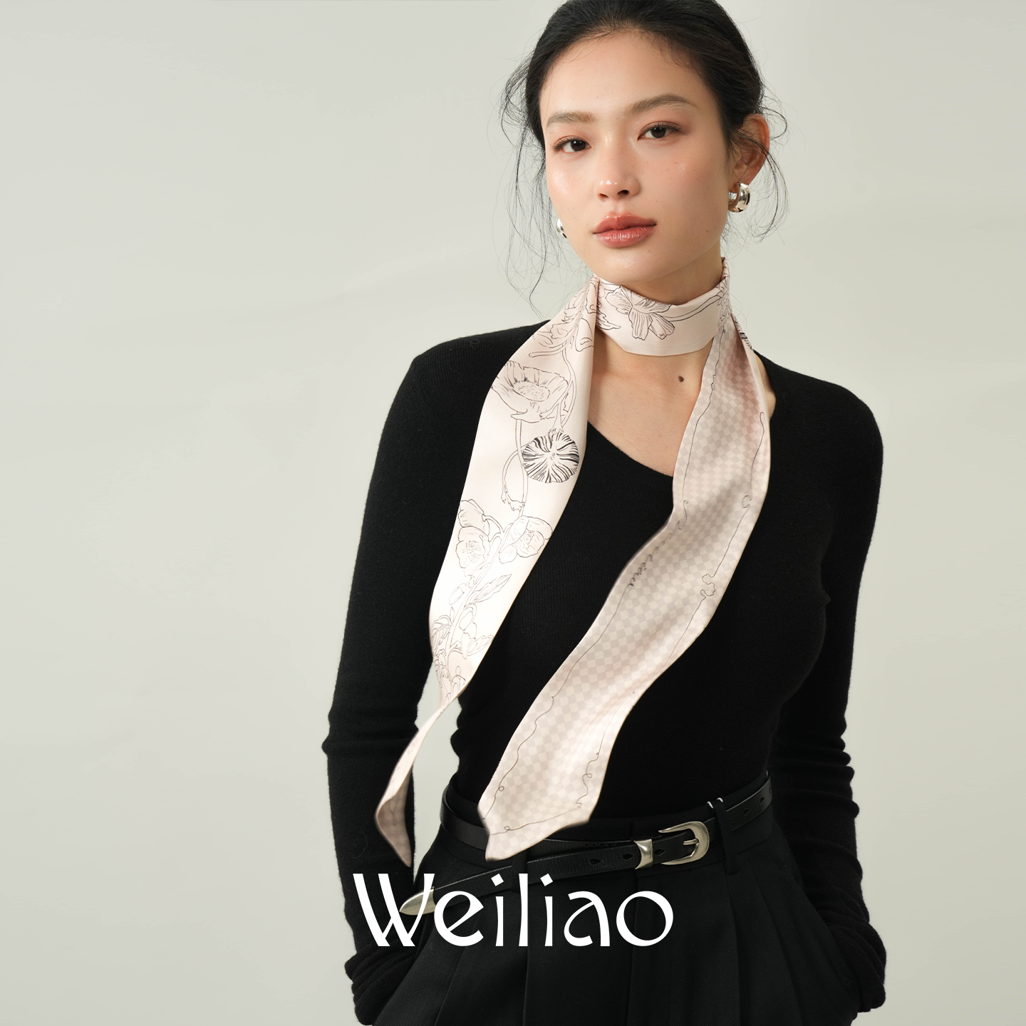 Weiliao 2026新品 原创春日写生簿系列丝带真丝桑蚕丝巾浅色百搭