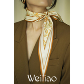 Weiliao 送女生礼物三角巾 百合竹真丝菱形丝巾橘色百搭法式